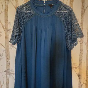 Torrid Lace Detail Short Sleeve Top 2X Peacock Blue